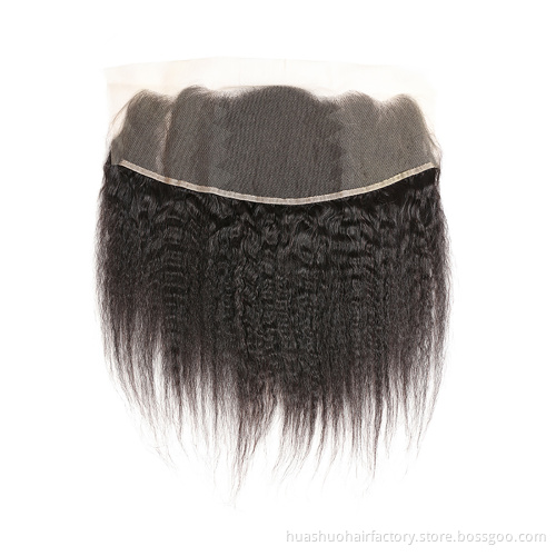 huashuo Highest Discounts Brazilian Unprocessed Virgin Hair Light Italian Short Yaki Kinky Straight Hair Silk Lace Frontal